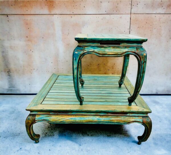 Vintage Solid Wood : Distressed Turquoise Center Table Coffee Table Set