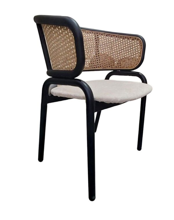 Modern Chair with Stainless Steel Legs, Cloth Seat, and Rattan Wicker Back