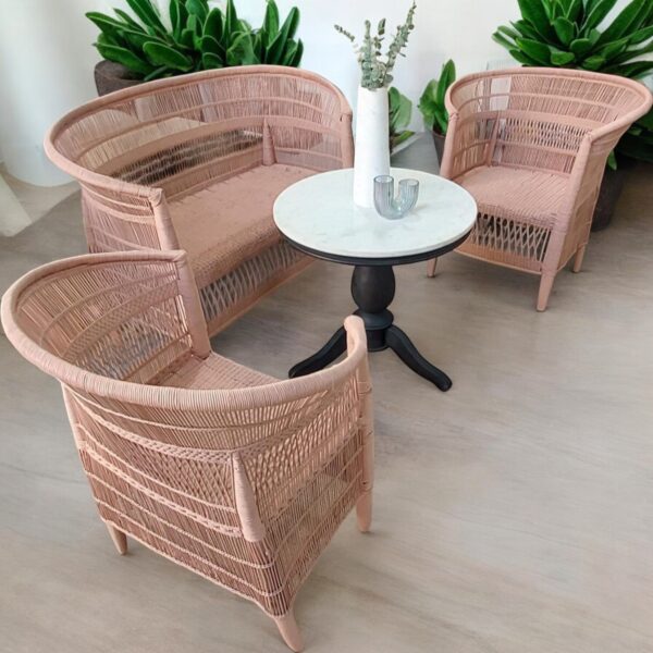 Chic Rattan Two-Seater and 2 Chair Set in Peach