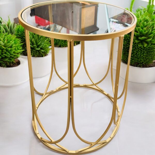 Gold Circular Side Table with Glass Top